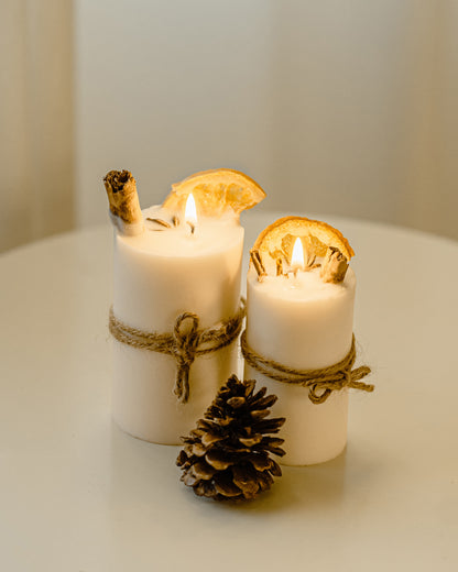 Botanical Pillar Candle Set | 2 | Christmas Decor Soy Candle for Home, Bath, Aromatherapy and Special Occasions