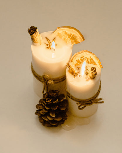 Botanical Pillar Candle Set | 2 | Christmas Decor Soy Candle for Home, Bath, Aromatherapy and Special Occasions