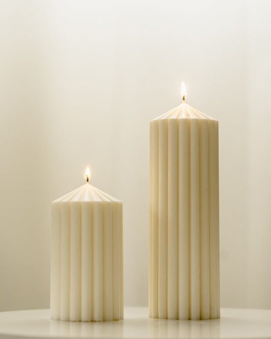 Sweven | Ribbed Pillar Candle Set | Soy Aromatherapy Candle for Home Decor, Bath, and Special Occasions