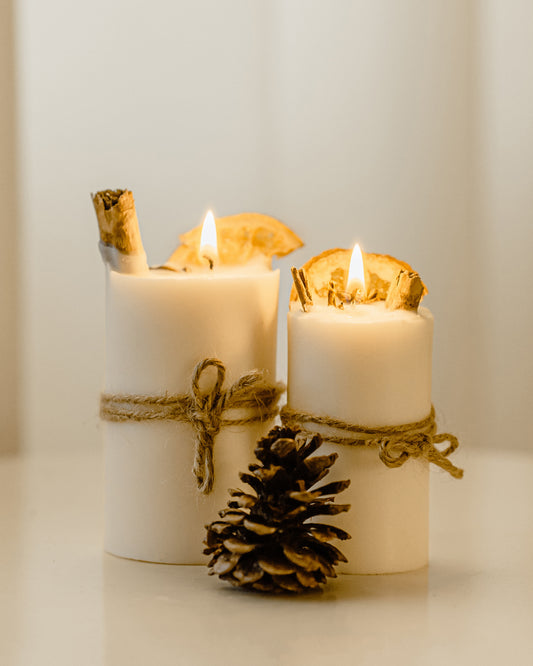 Botanical Pillar Candle Set | 2 | Christmas Decor Soy Candle for Home, Bath, Aromatherapy and Special Occasions